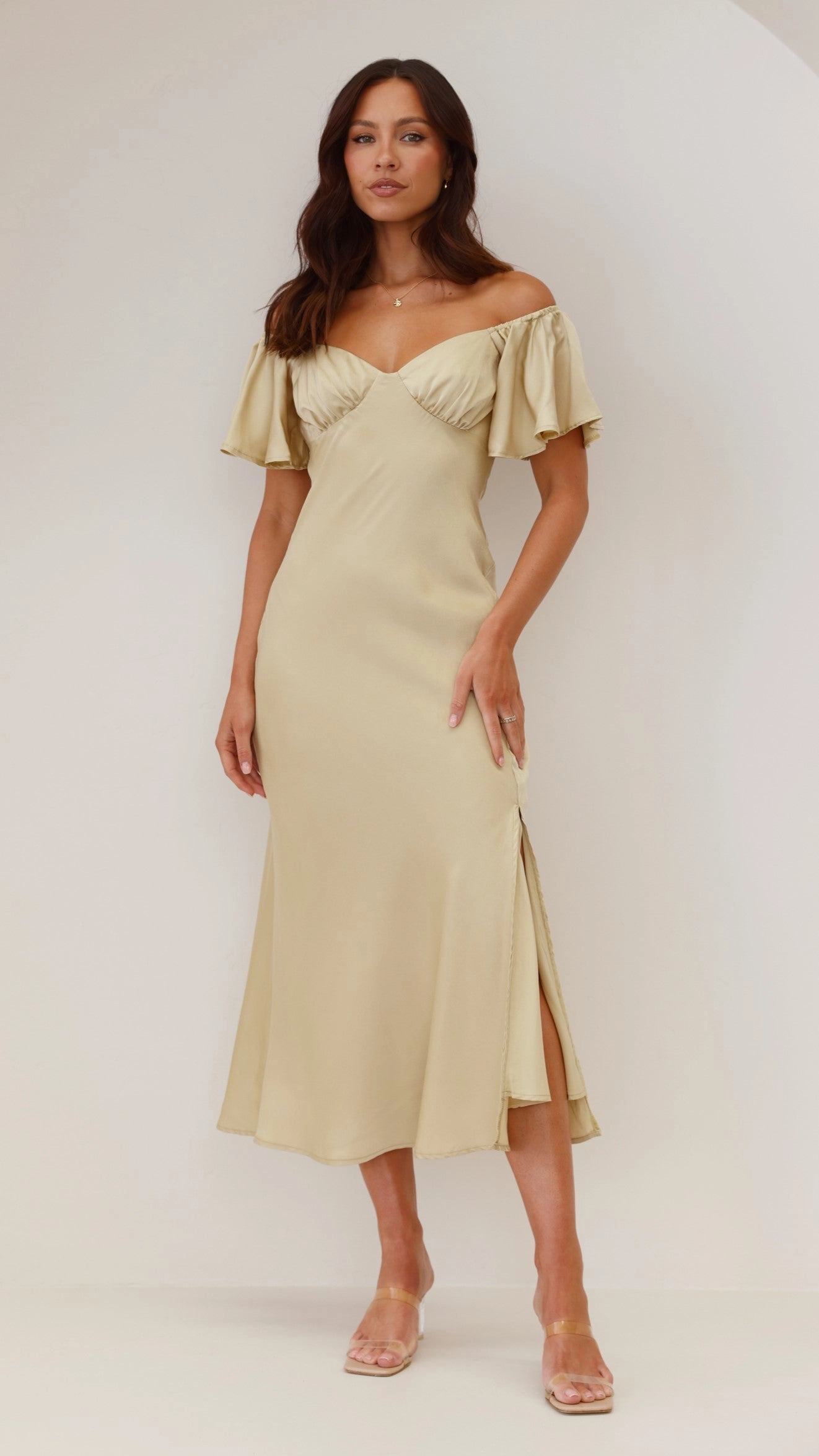 Louisa Midi Dress - Olive Natural Light Elegant Vibe