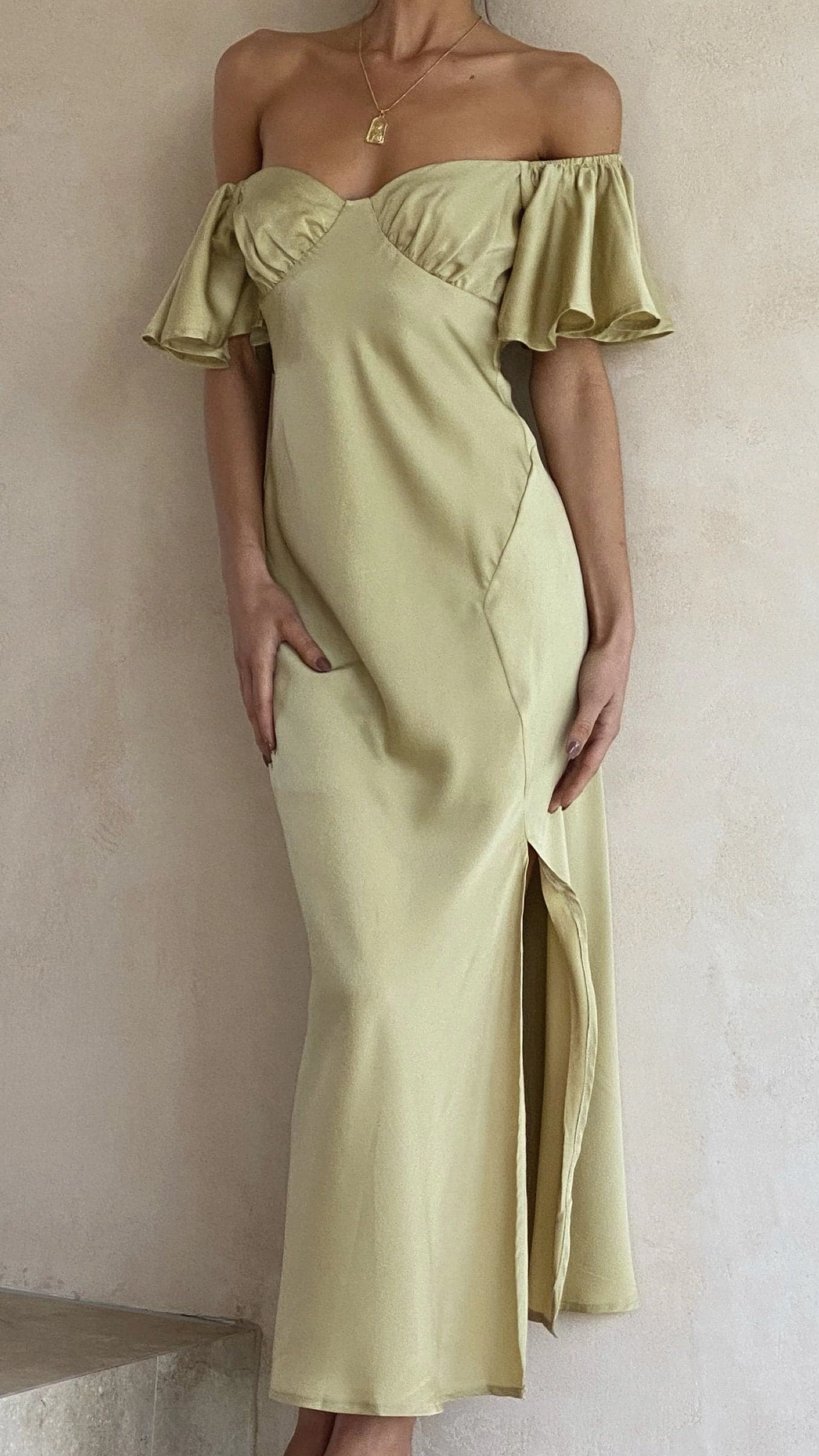Louisa Midi Dress - Olive Natural Tones Lightweight-Comfort