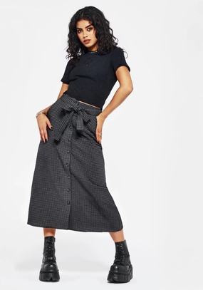 Faythe Cotton Check Button Up Midi Skirt Full Circle