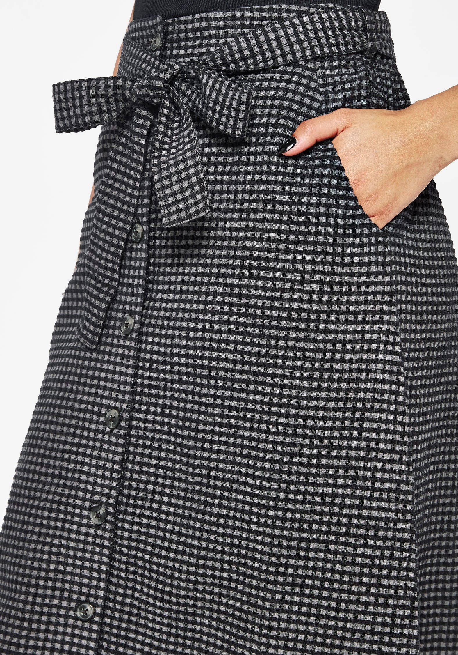 Tear Resistant Faythe Cotton Check Button Up Midi Skirt