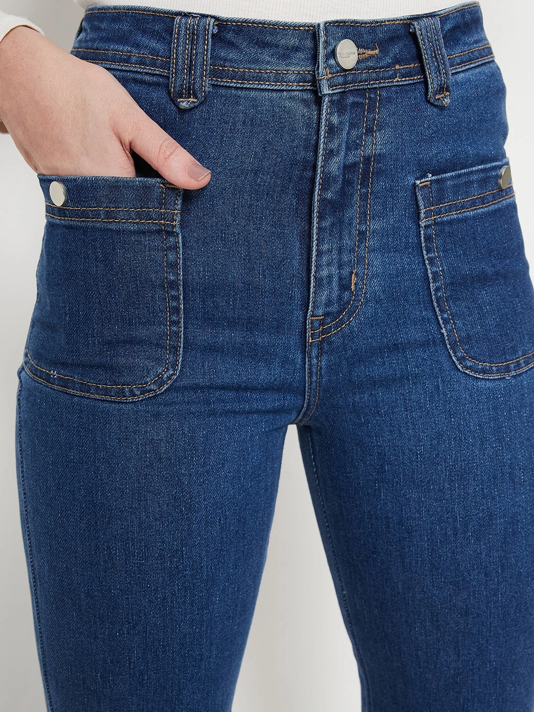 Madame Women Solid Dark Blue Jeans Tapered Leg Profile Home Comfort Party Look Modern Minimalist