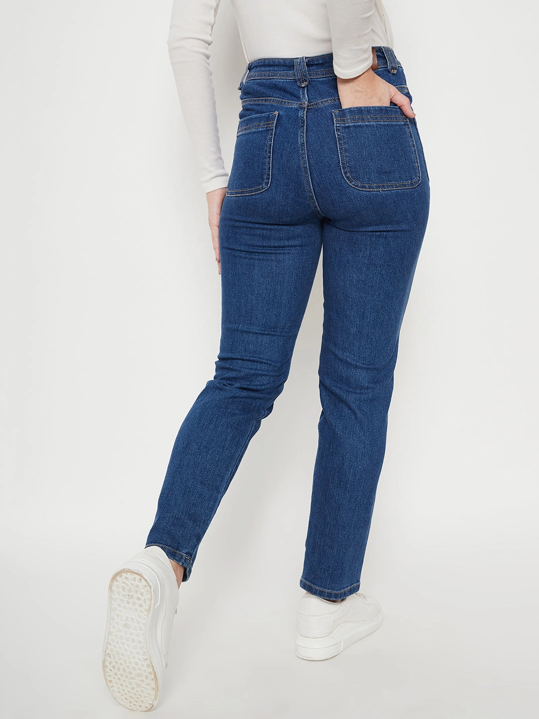 Outdoor Enthusiast Sunny Vibes Teen Outfit Madame Women Solid Dark Blue Jeans