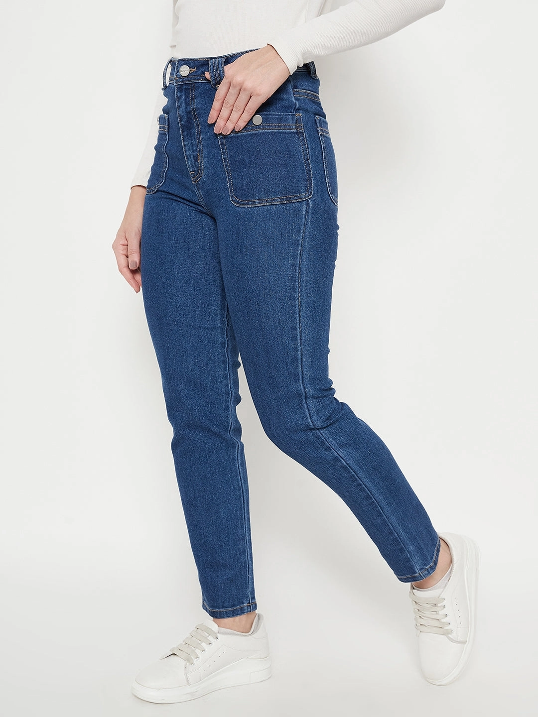 Madame Women Solid Dark Blue Jeans fade resistant color All Day Wear
