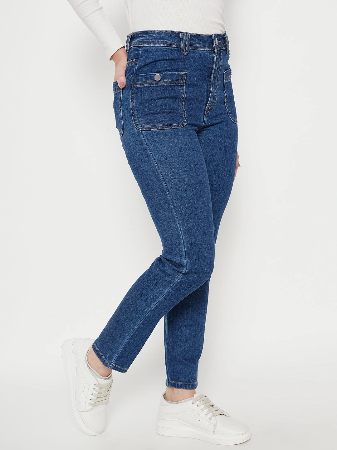 Madame Women Solid Dark Blue Jeans Core Wardrobe