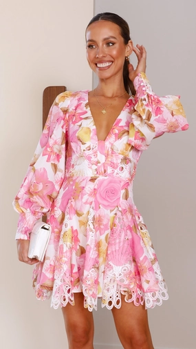 Felicity Mini Dress - Pink Floral Timeless Wearable