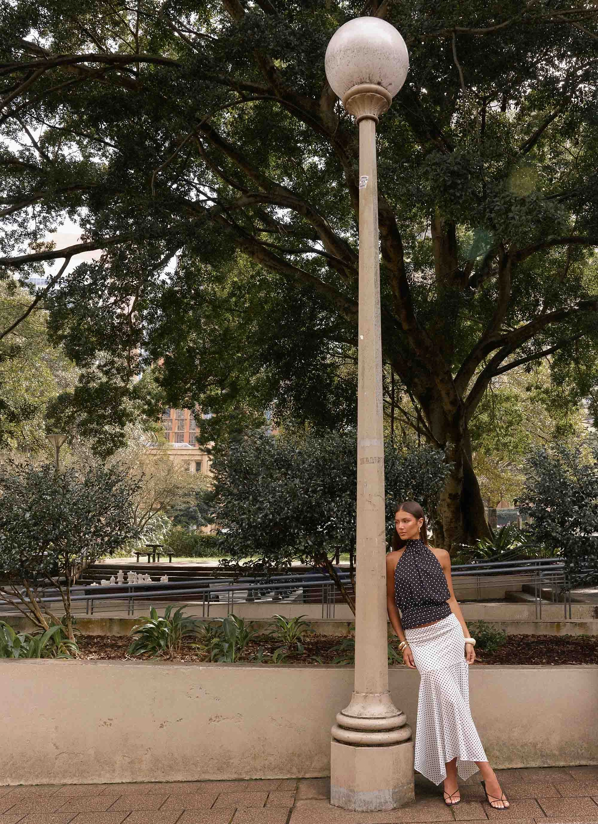 Buffy Maxi Skirt - White Polkadot Polished Touch Wrap Front