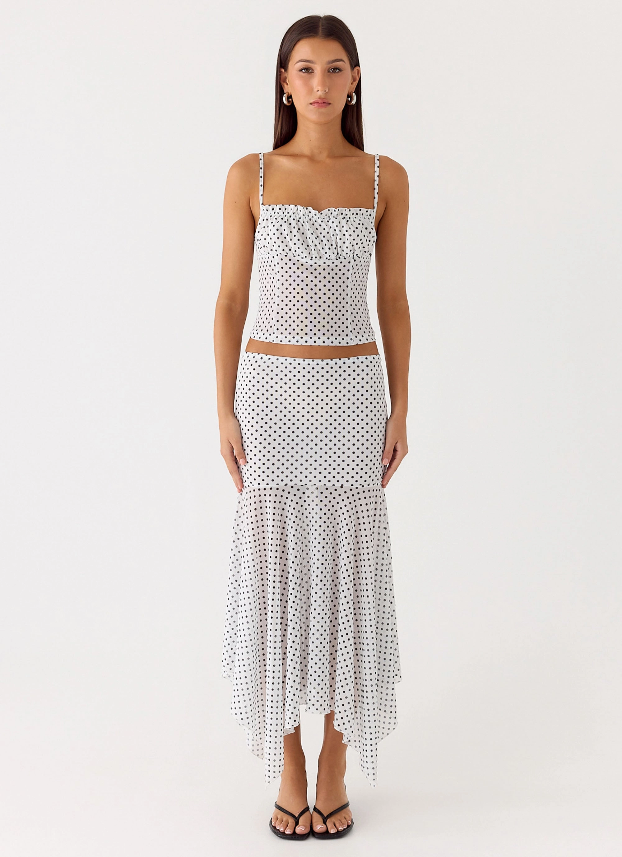 Designer Label Clean Aesthetic Buffy Maxi Skirt - White Polkadot
