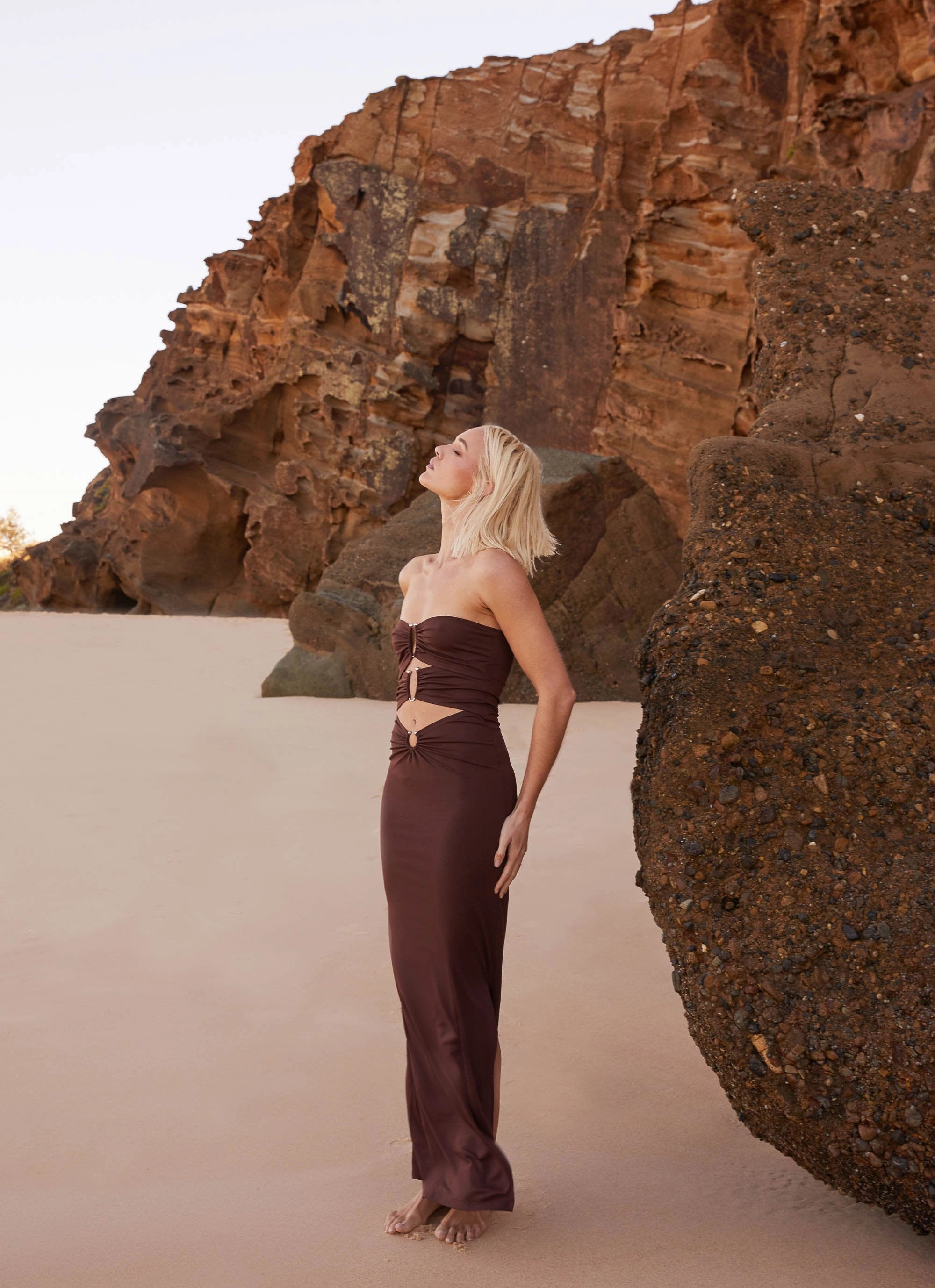 Natasha Strapless Maxi Dress - Chocolate Versatile Piece Solid-color