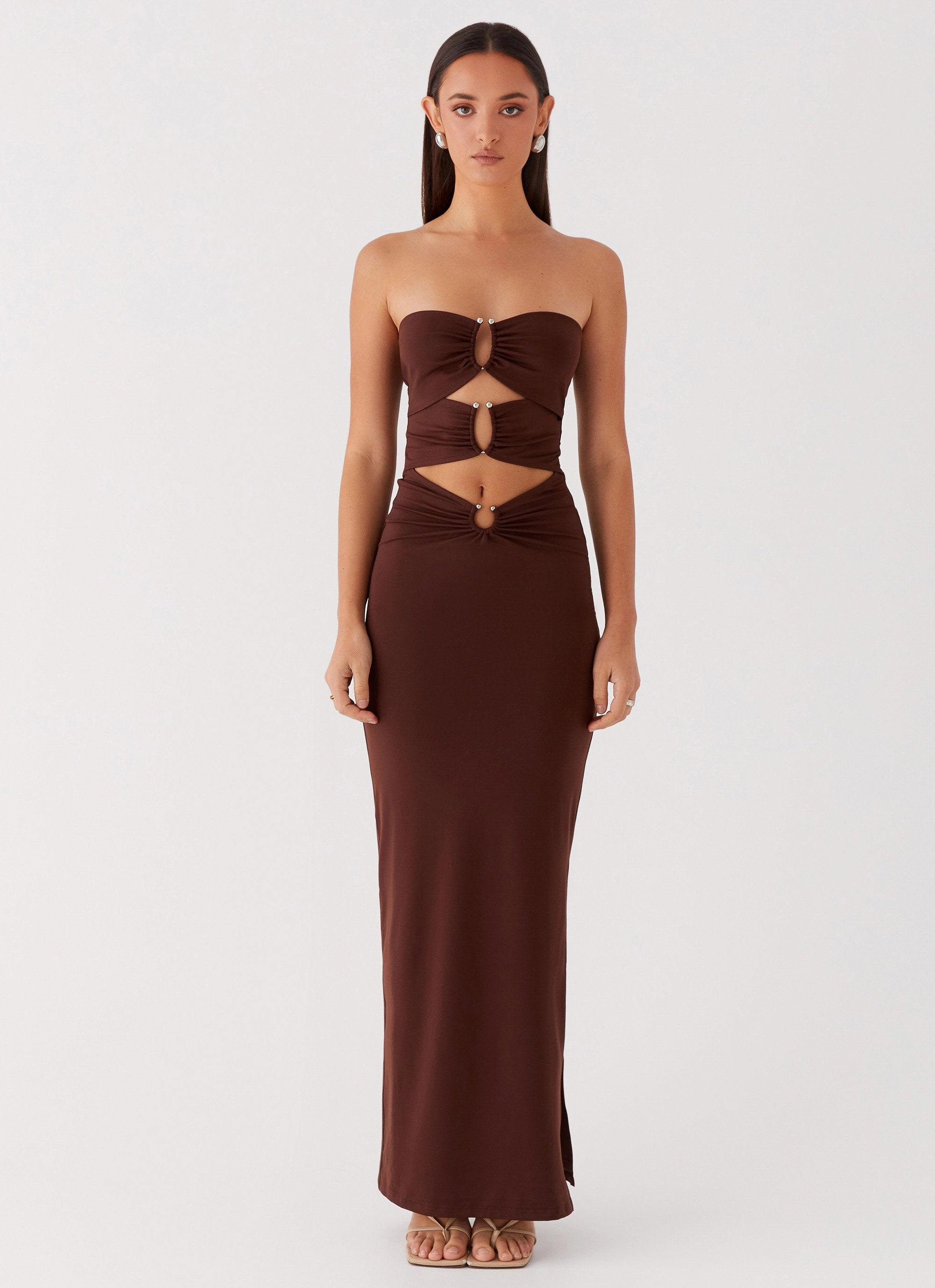 Natasha Strapless Maxi Dress - Chocolate Fashionable And Functional Lower Hem