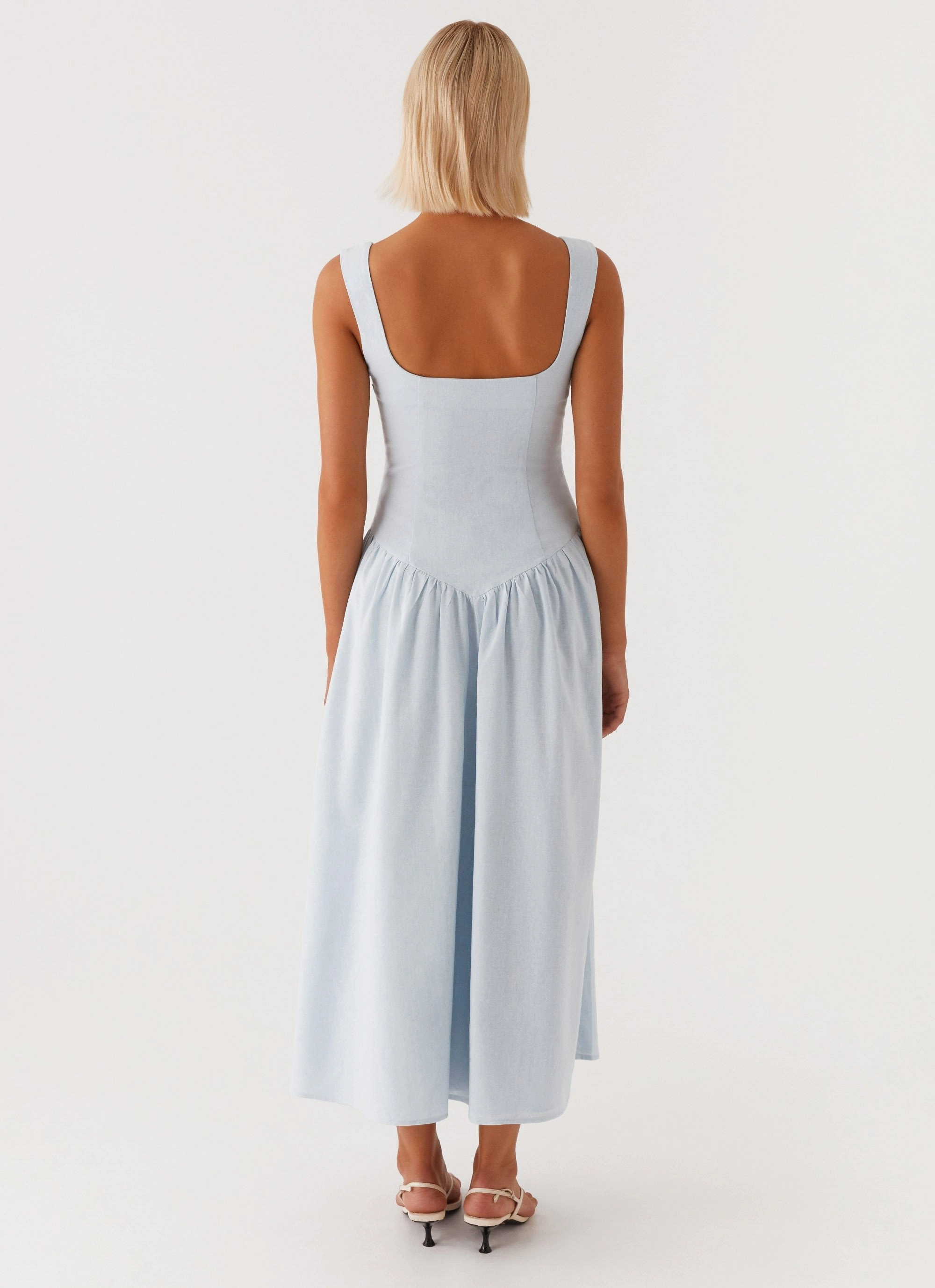 Suzie Midi Dress - Blue Embroidered-Detail