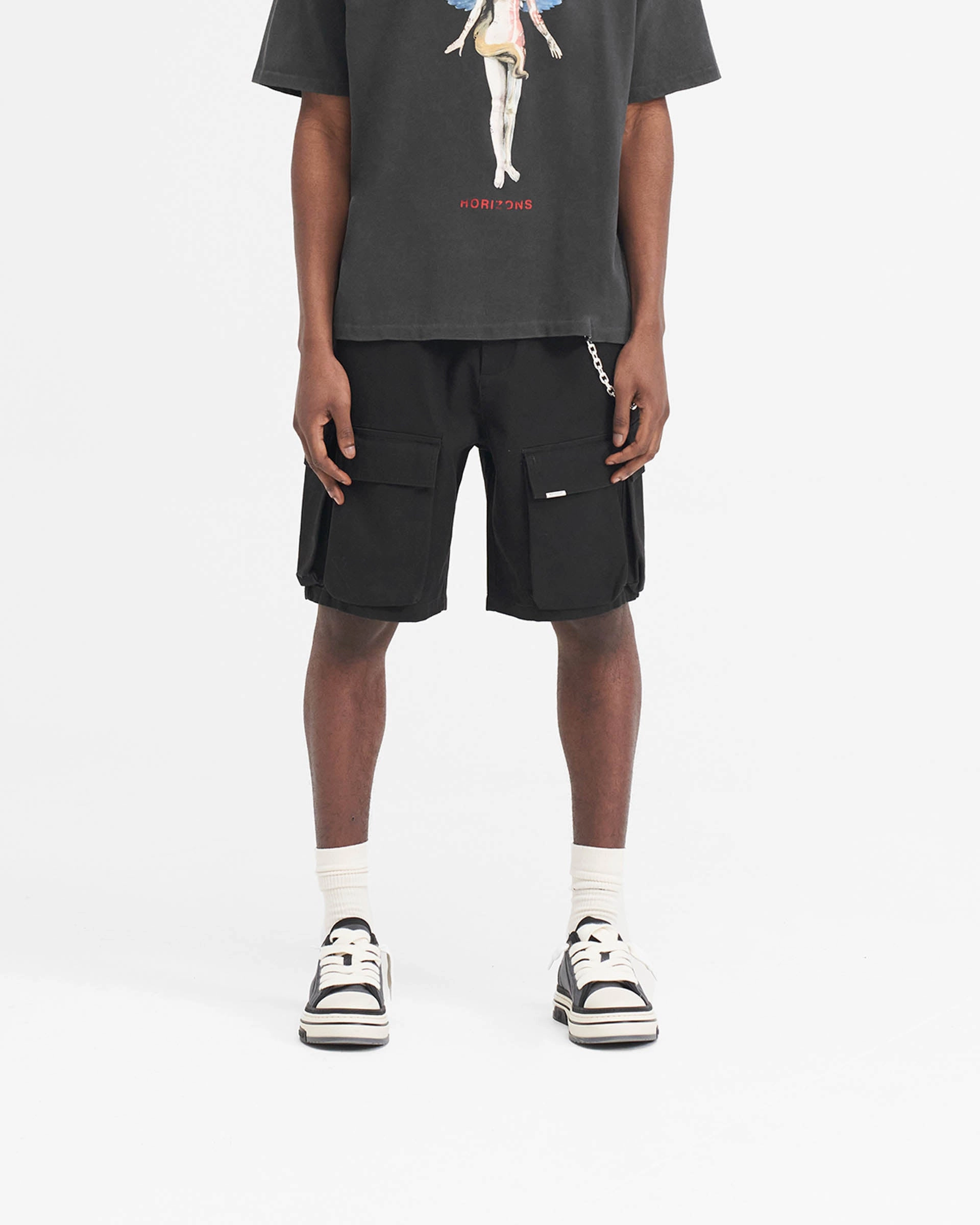 Baggy Cotton Cargo Short - Black Sweat Resistant Coating Fun Prints