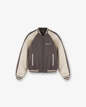 Mesh Ventilation Panels Raglan Varsity Jacket - Stone