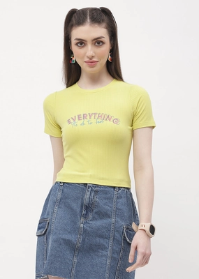 Madame Typography Lemon Yellow Crop T-Shirt Comfy Essentials Wear