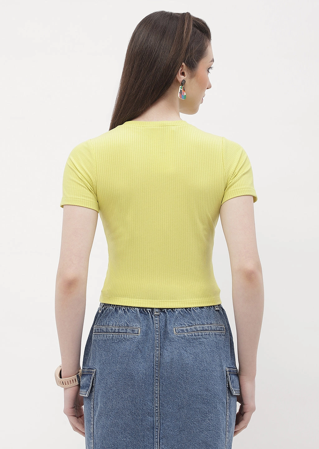 college Soft Waistband Madame Typography Lemon Yellow Crop T-Shirt