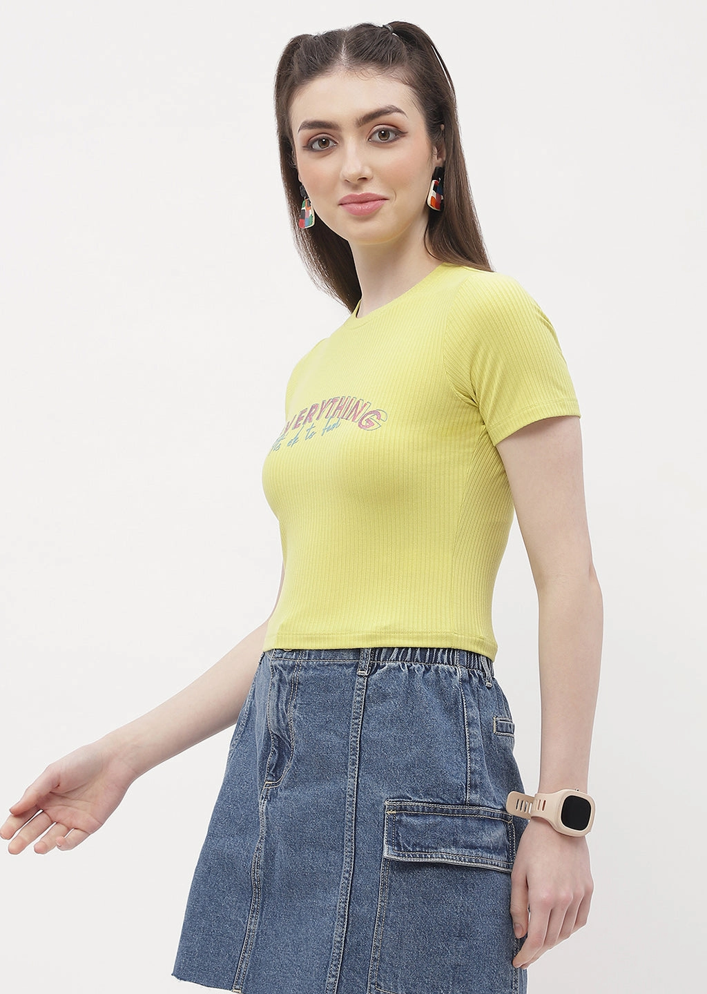 Madame Typography Lemon Yellow Crop T-Shirt Smart Casual Look