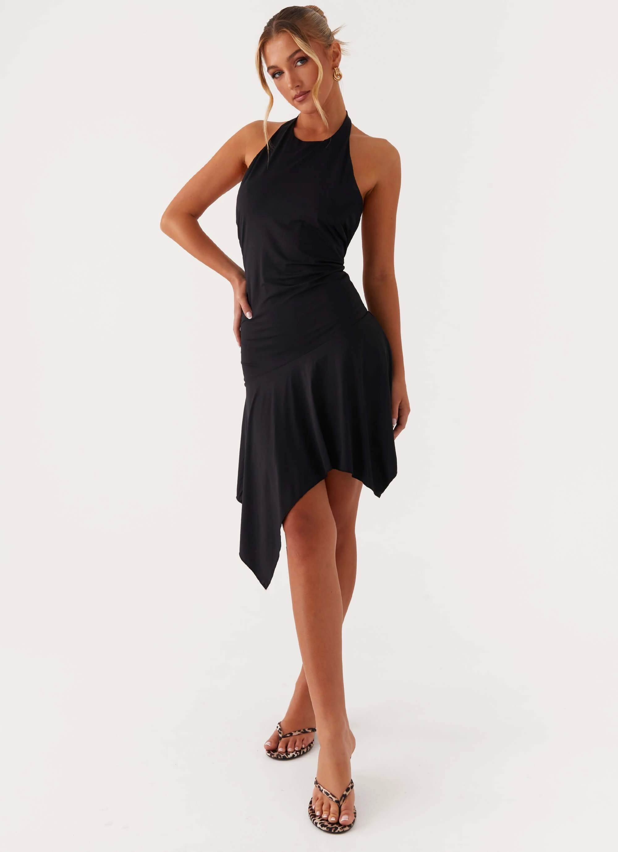 Dainty Finish Morning Glow Lilyana Low Back Halter Midi Dress - Black