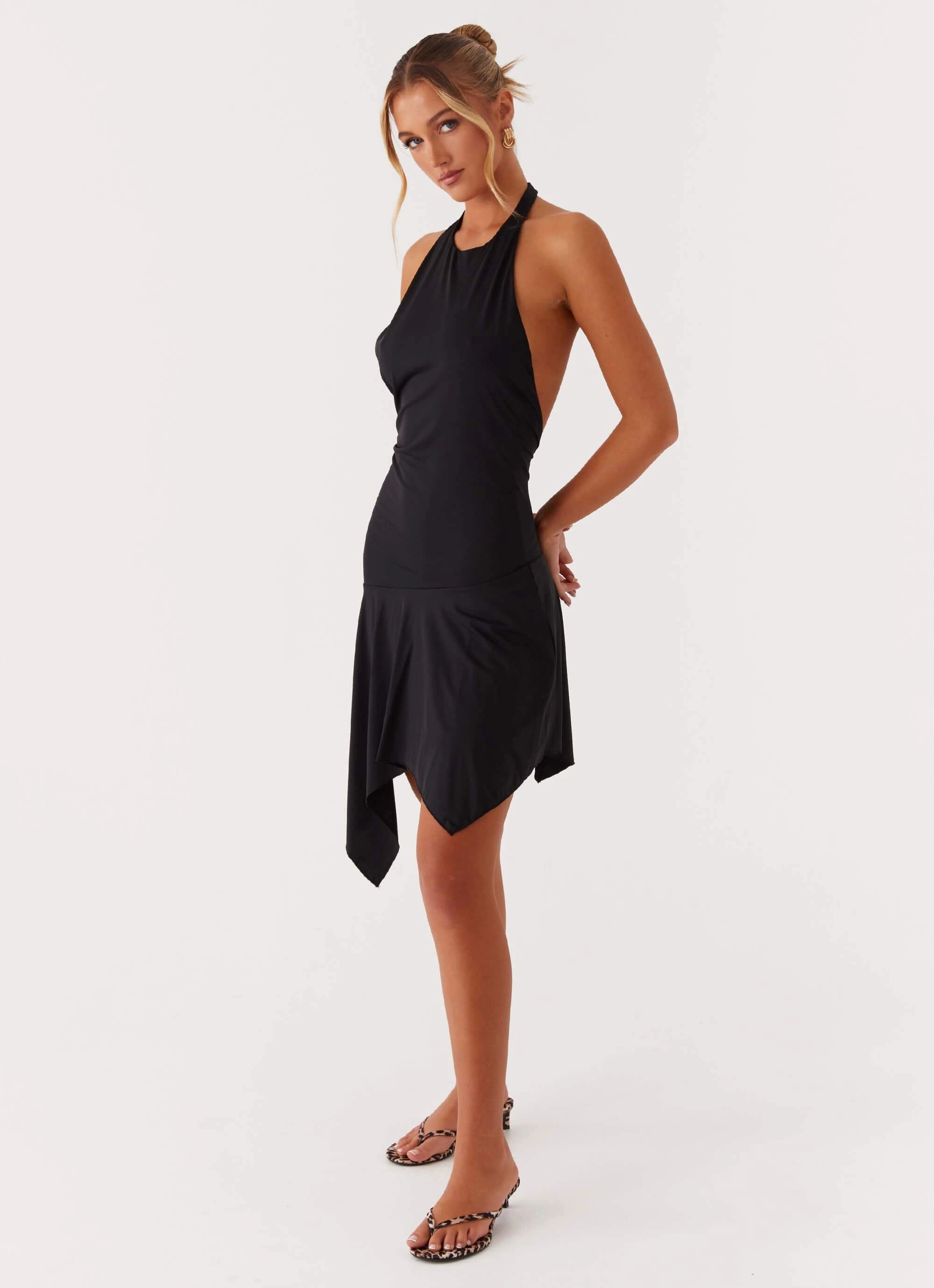 Lilyana Low Back Halter Midi Dress - Black Cloud Light Functional Layer