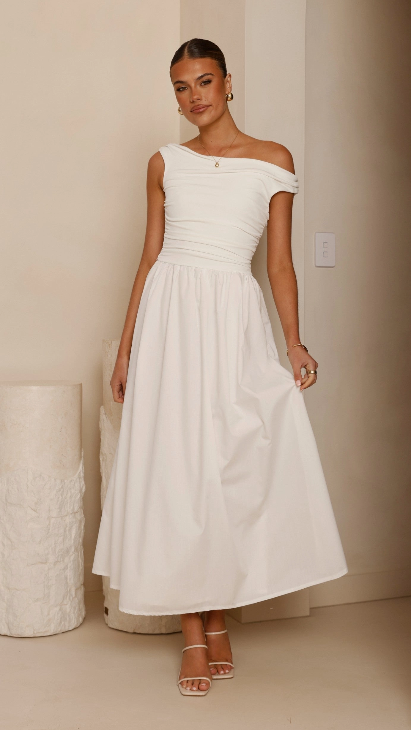 Immy Midi Dress - White Light Blend