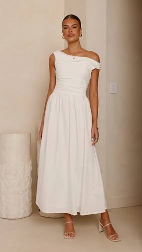Immy Midi Dress - White Casual day-to-night piece Pure Tone