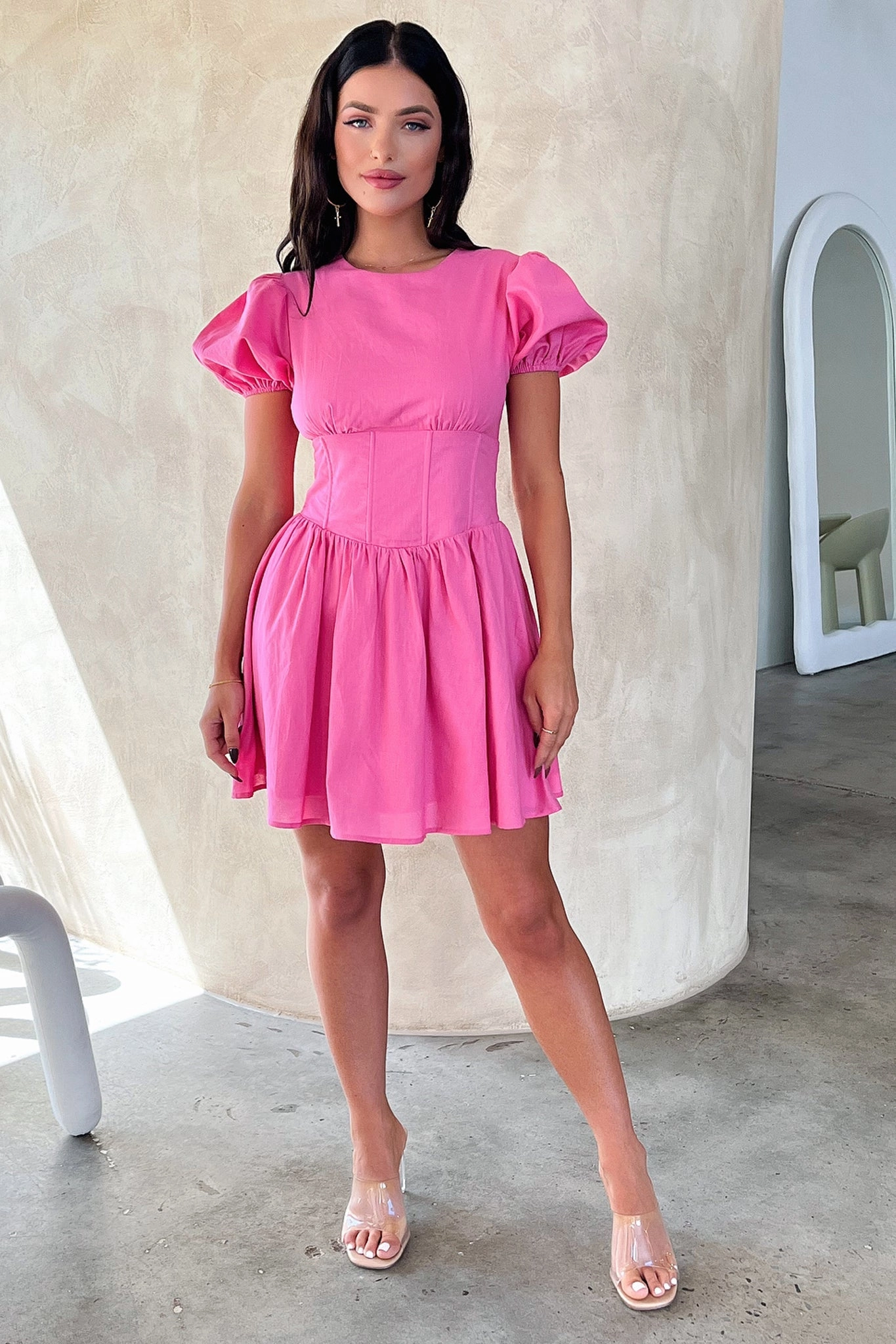 Jordyn Dress - Hot Pink Layered Look Smart Lines