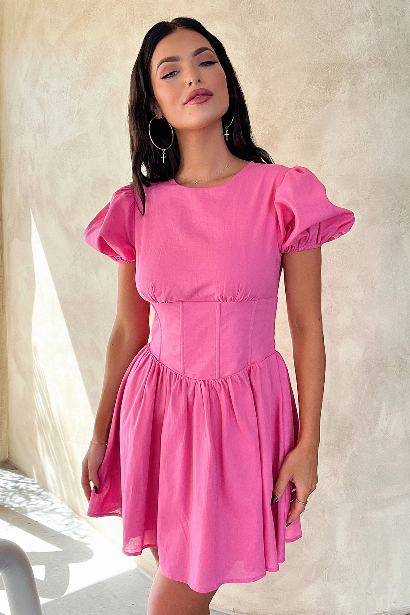 Jordyn Dress - Hot Pink Chill Lines Feminine Fit