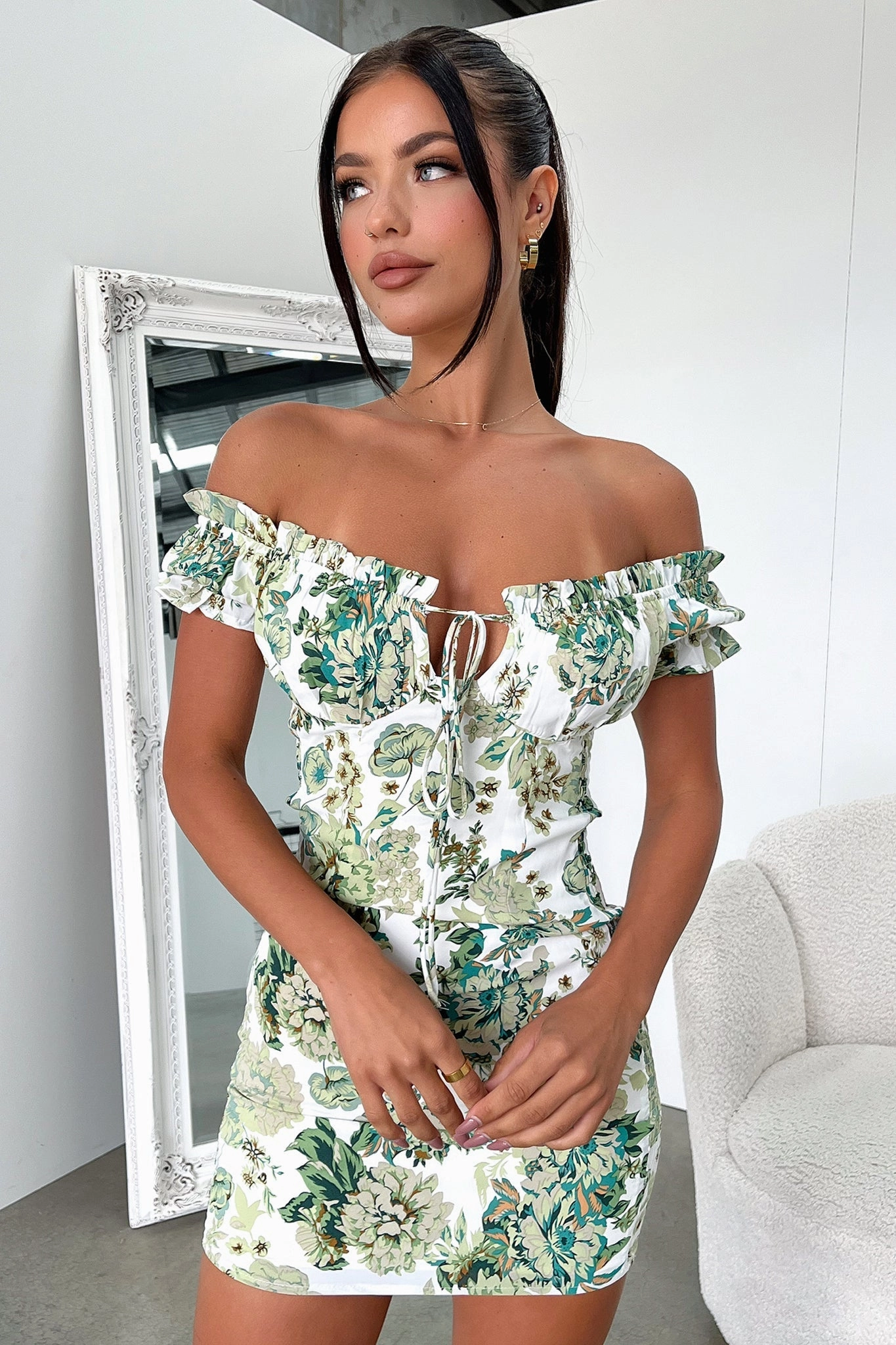 Maisie Dress - Green/White Floral Trendy Everyday