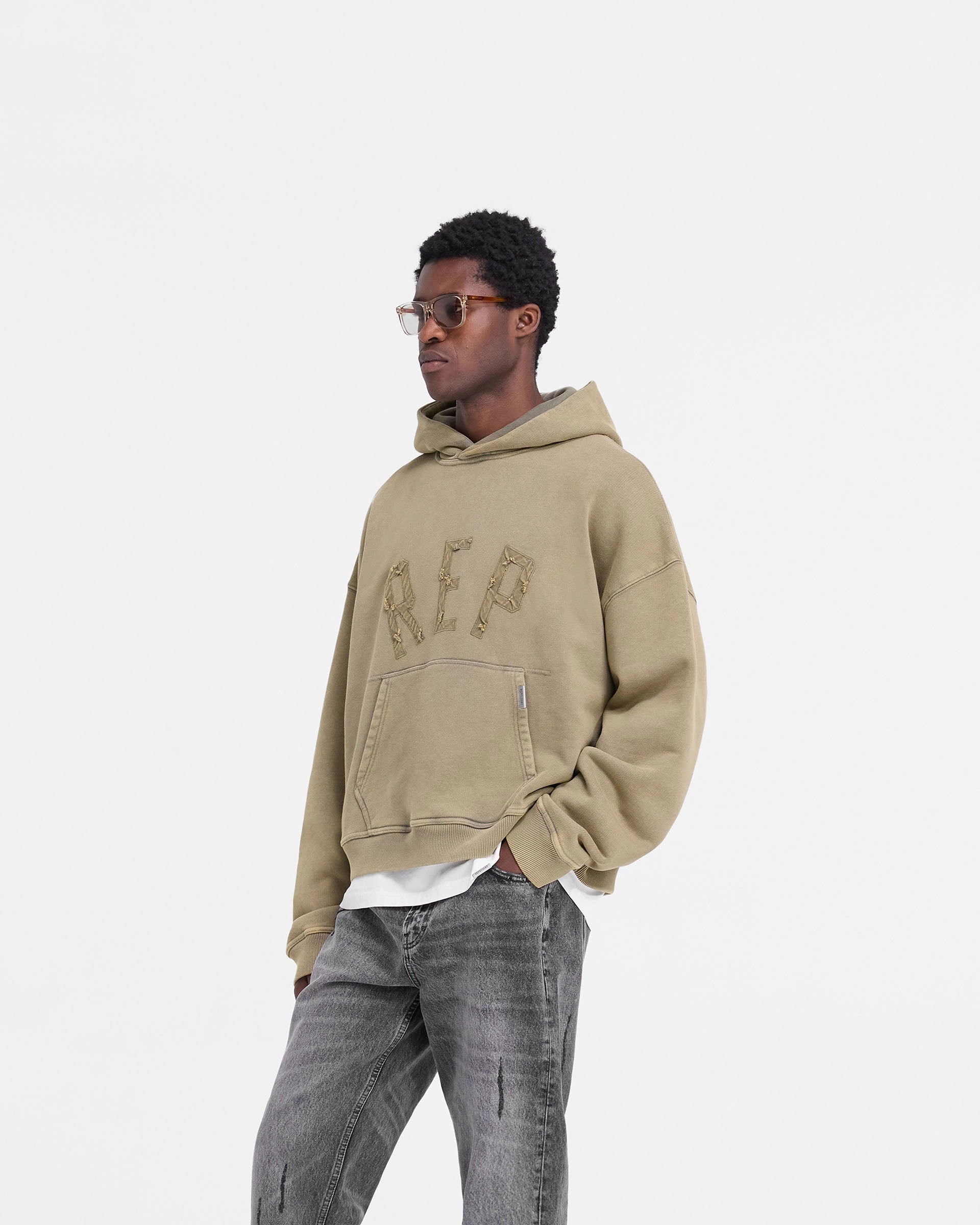 Rep Applique Hoodie - Fawn High Stretch Elastic