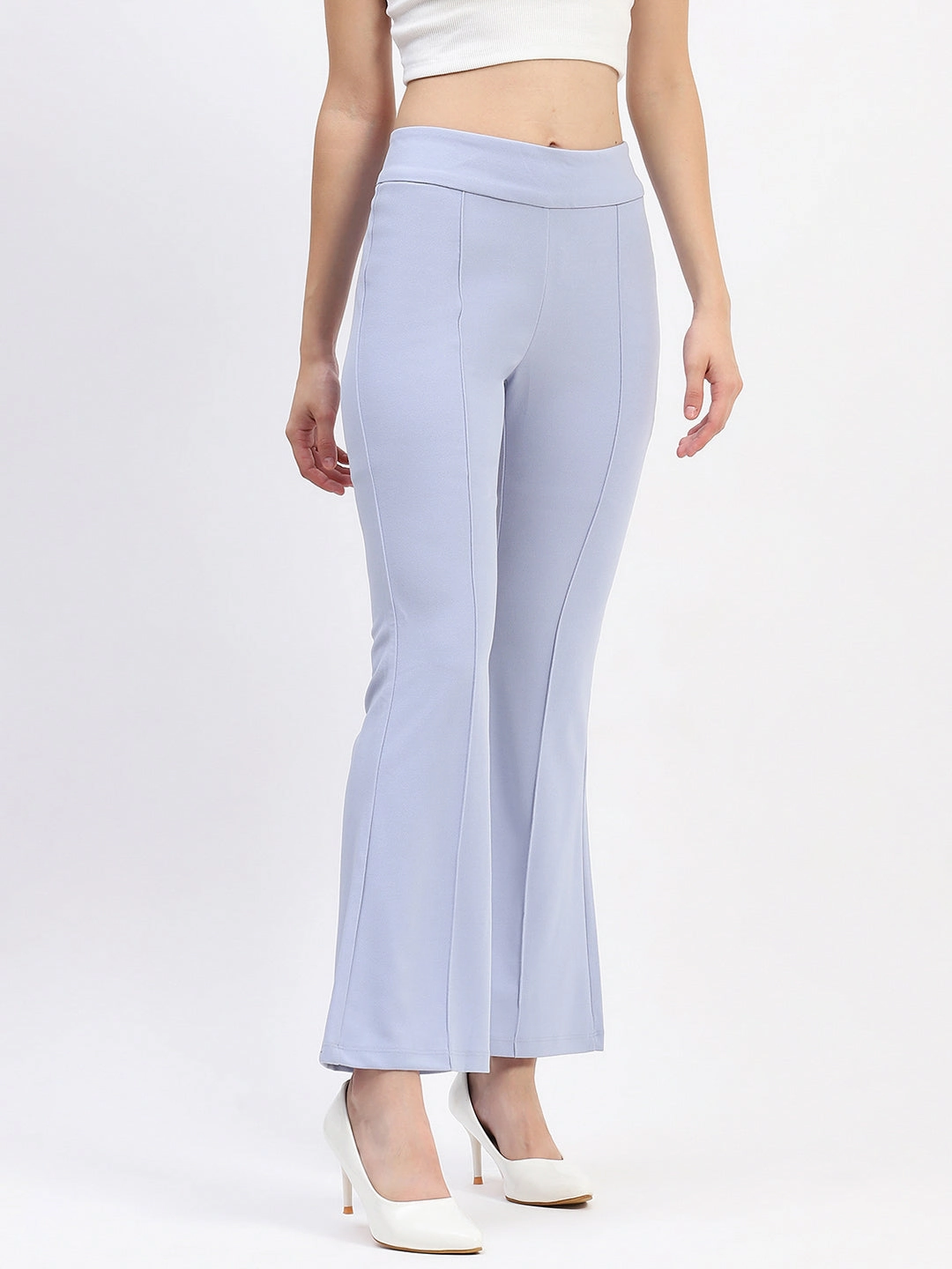Comfort Control Madame Pleated Elasticated Waist Solid Sky Trousers