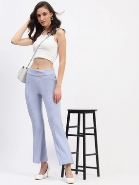 Stretchy Waist Urban Look Madame Pleated Elasticated Waist Solid Sky Trousers