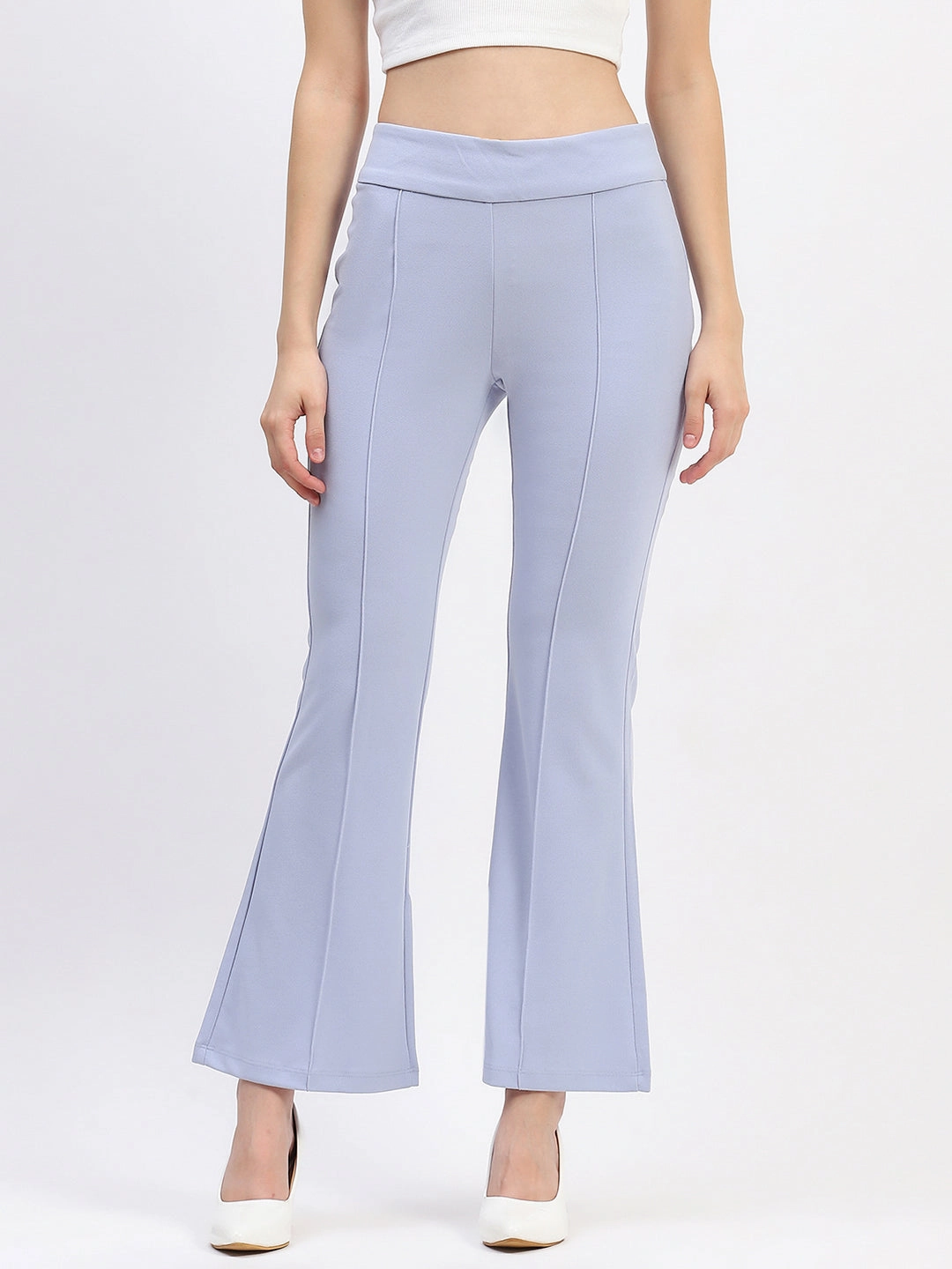 Tear Resistant Fabric Madame Pleated Elasticated Waist Solid Sky Trousers