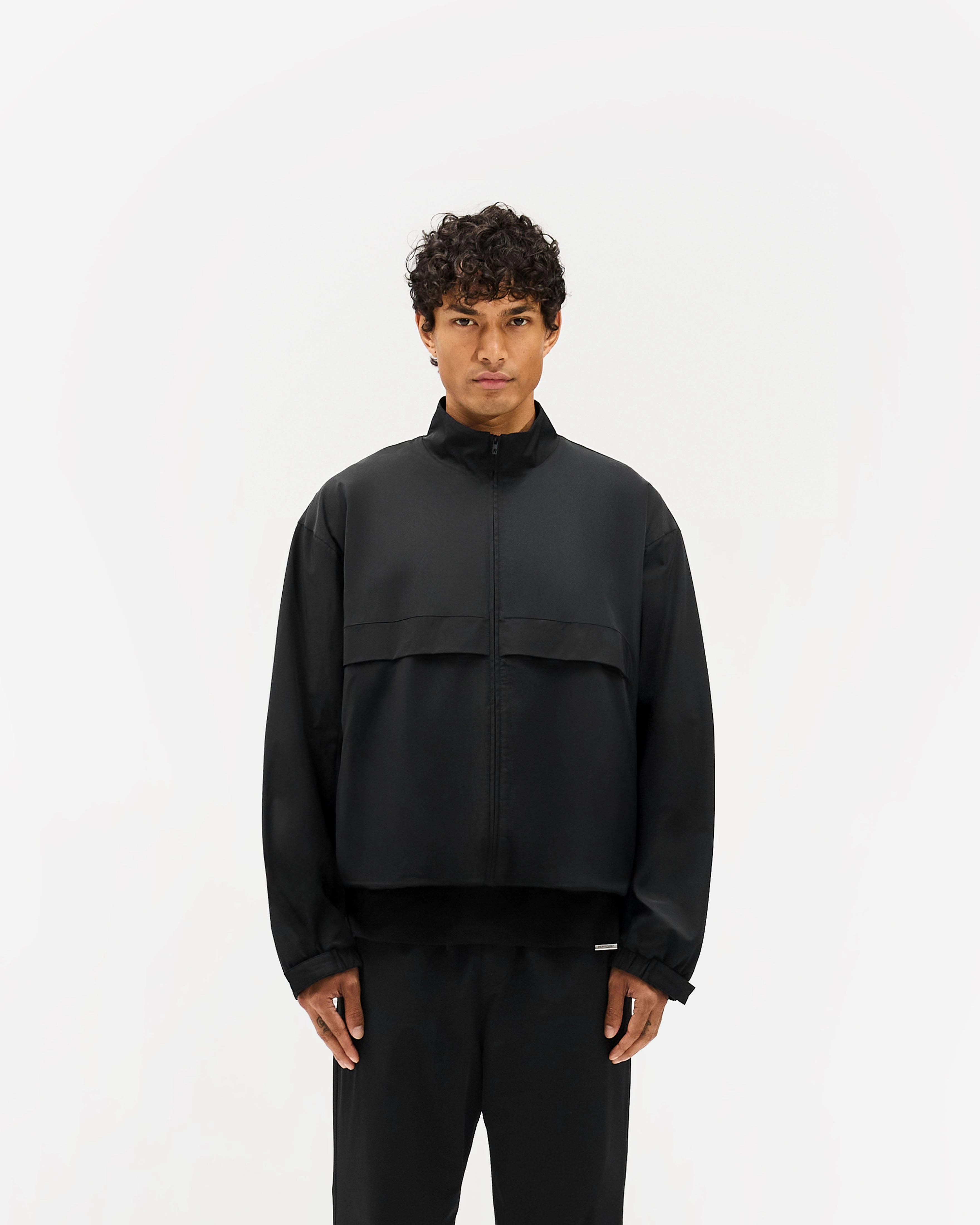 Minimalist Style Initial Nylon Track Jacket - Black