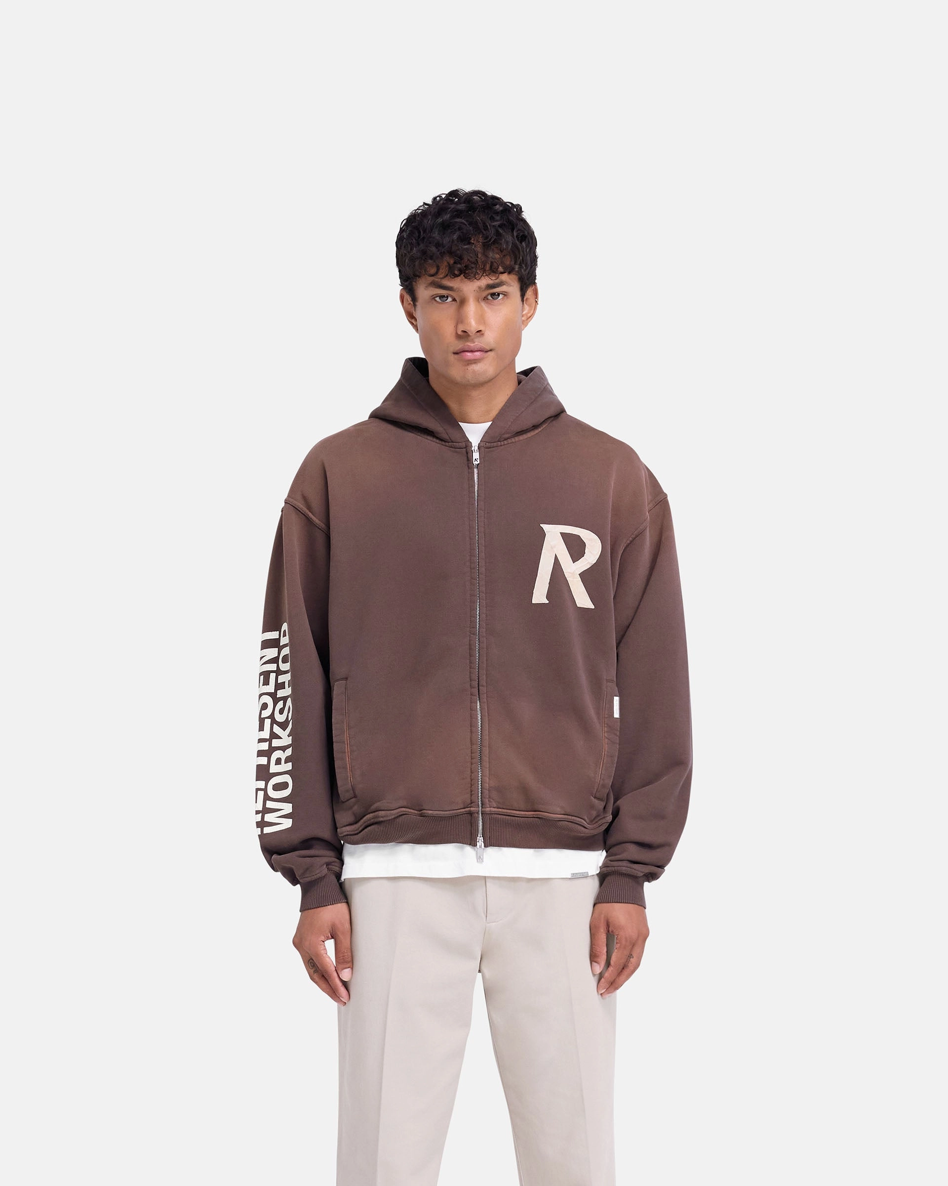 Creative Professional Masking Tape Initial Zip Hoodie - Cedar