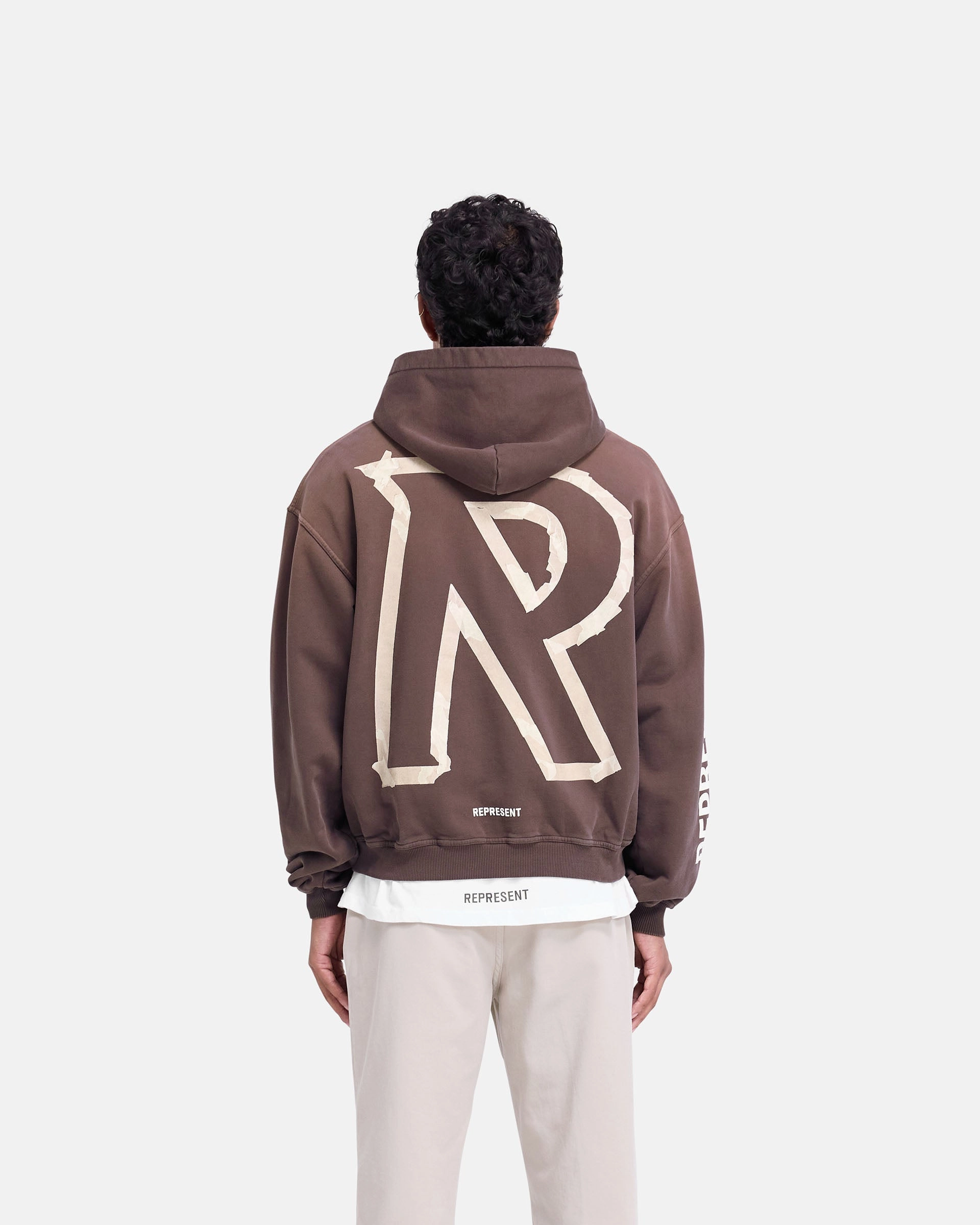 Sleeve Detail Masking Tape Initial Zip Hoodie - Cedar