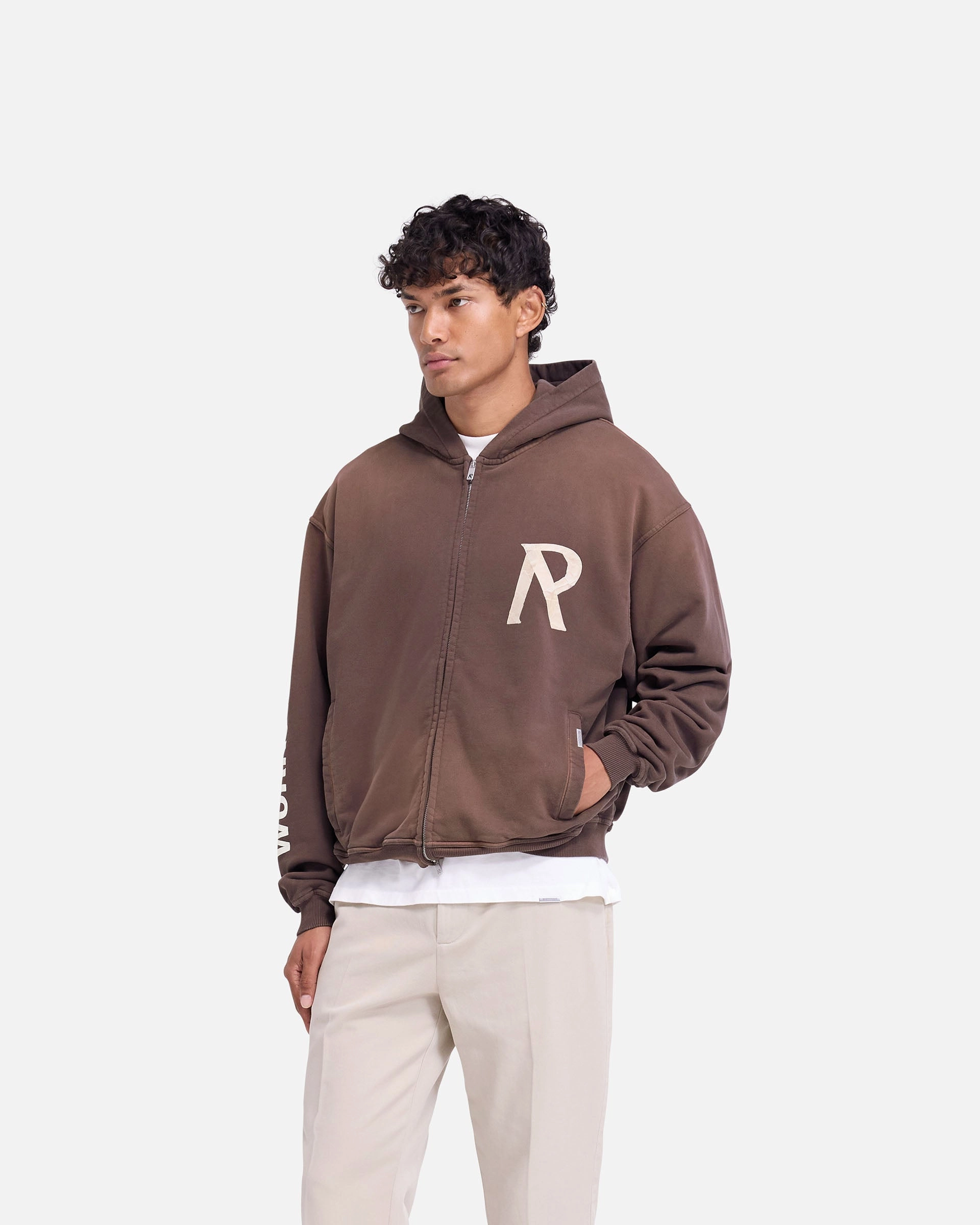Masking Tape Initial Zip Hoodie - Cedar All-Day Wear Soft Texture