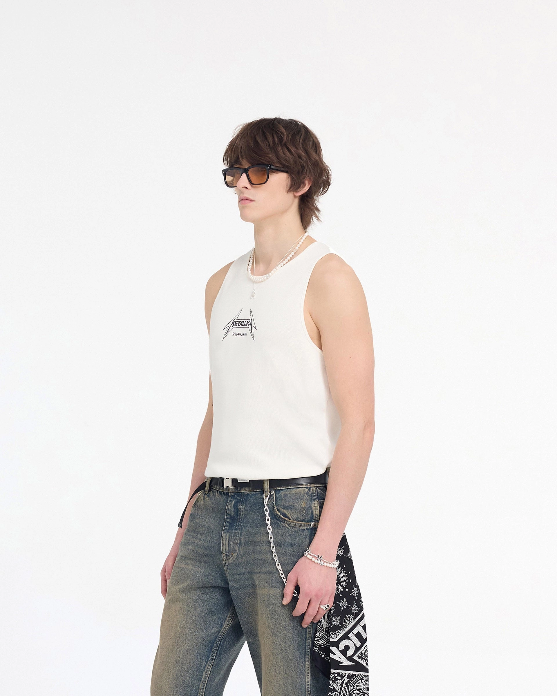 Represent X Metallica Local Crew Vest - Flat White Performance Stretch
