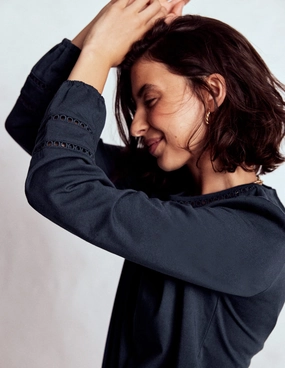 ButterySoftTextile Flo Trim Detail Top-Navy