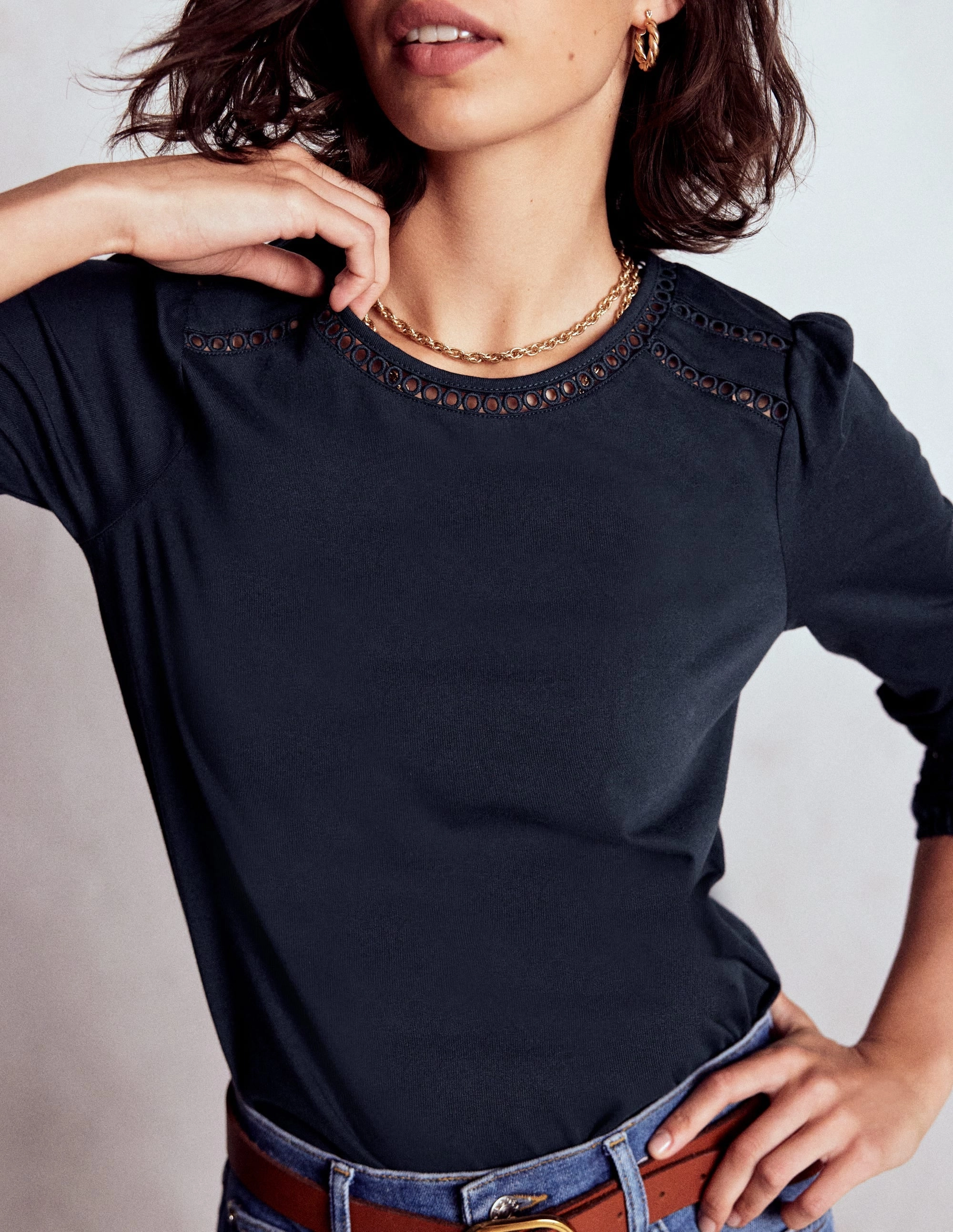 Flo Trim Detail Top-Navy AntiSnagYarnProcessing