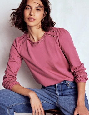 Flo Trim Detail Top-Pink Heather Tailored Placket