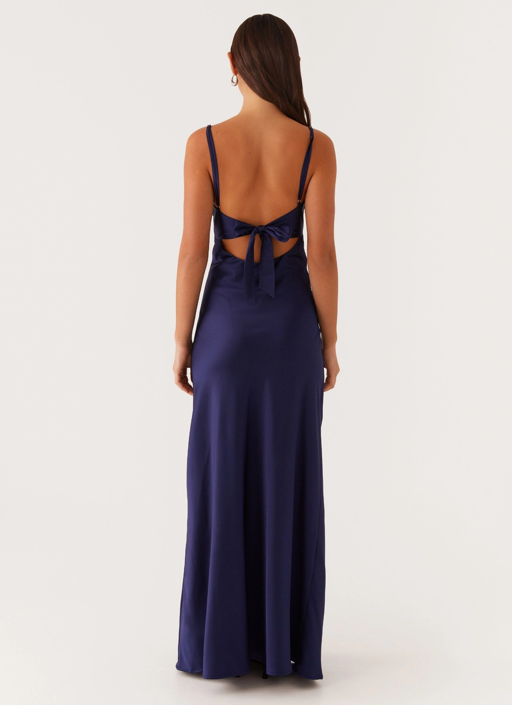 Halter neck Linen Chic Flora Satin Maxi Dress - Navy
