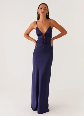 Flora Satin Maxi Dress - Navy Insulating-Lining