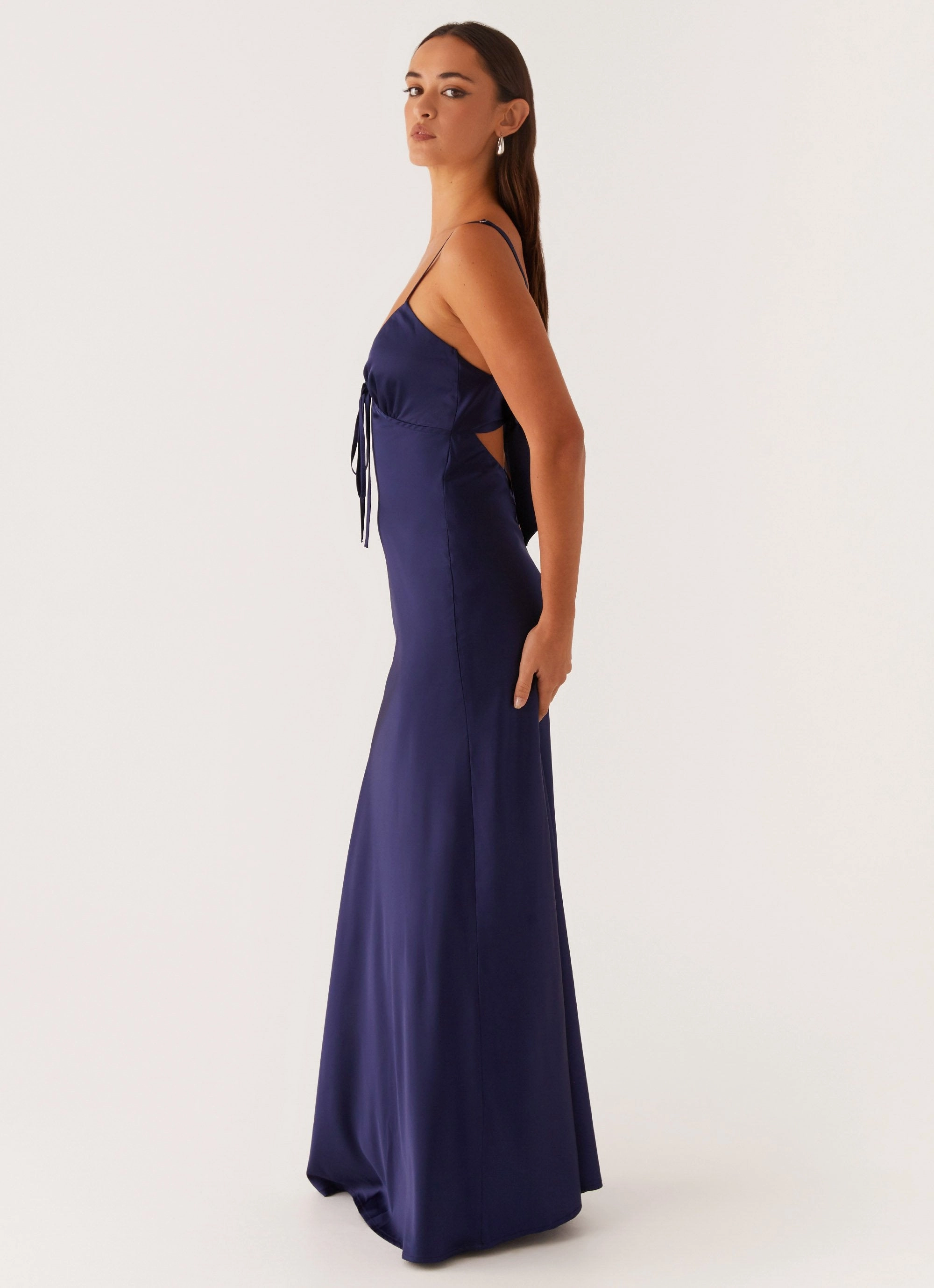 Flora Satin Maxi Dress - Navy Lightweight and Breezy Urban Cool