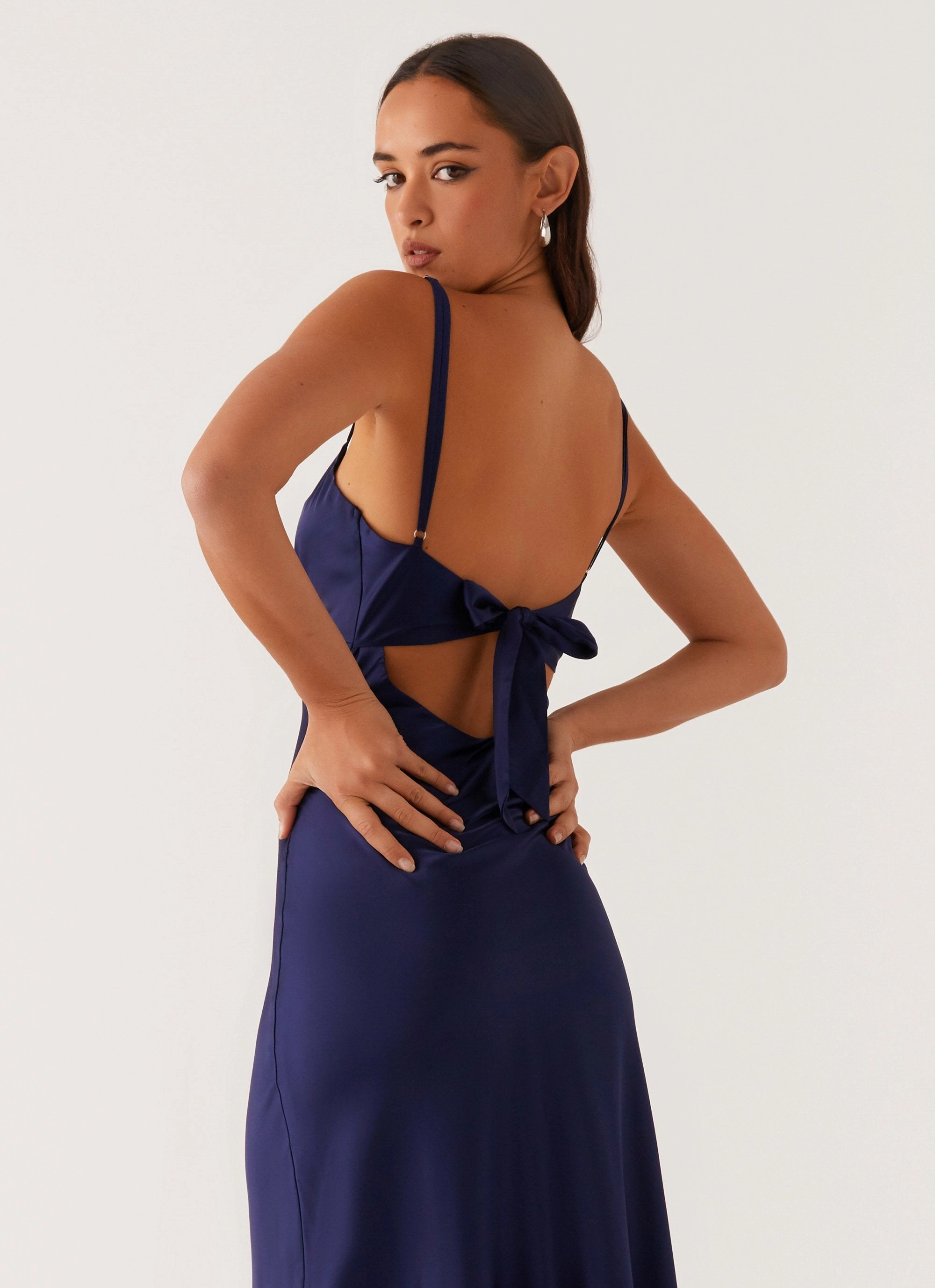 Comfy Flex Flora Satin Maxi Dress - Navy