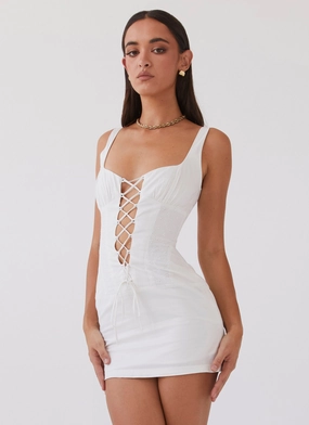 Casey Lace Up Mini Dress - White Simple Chic