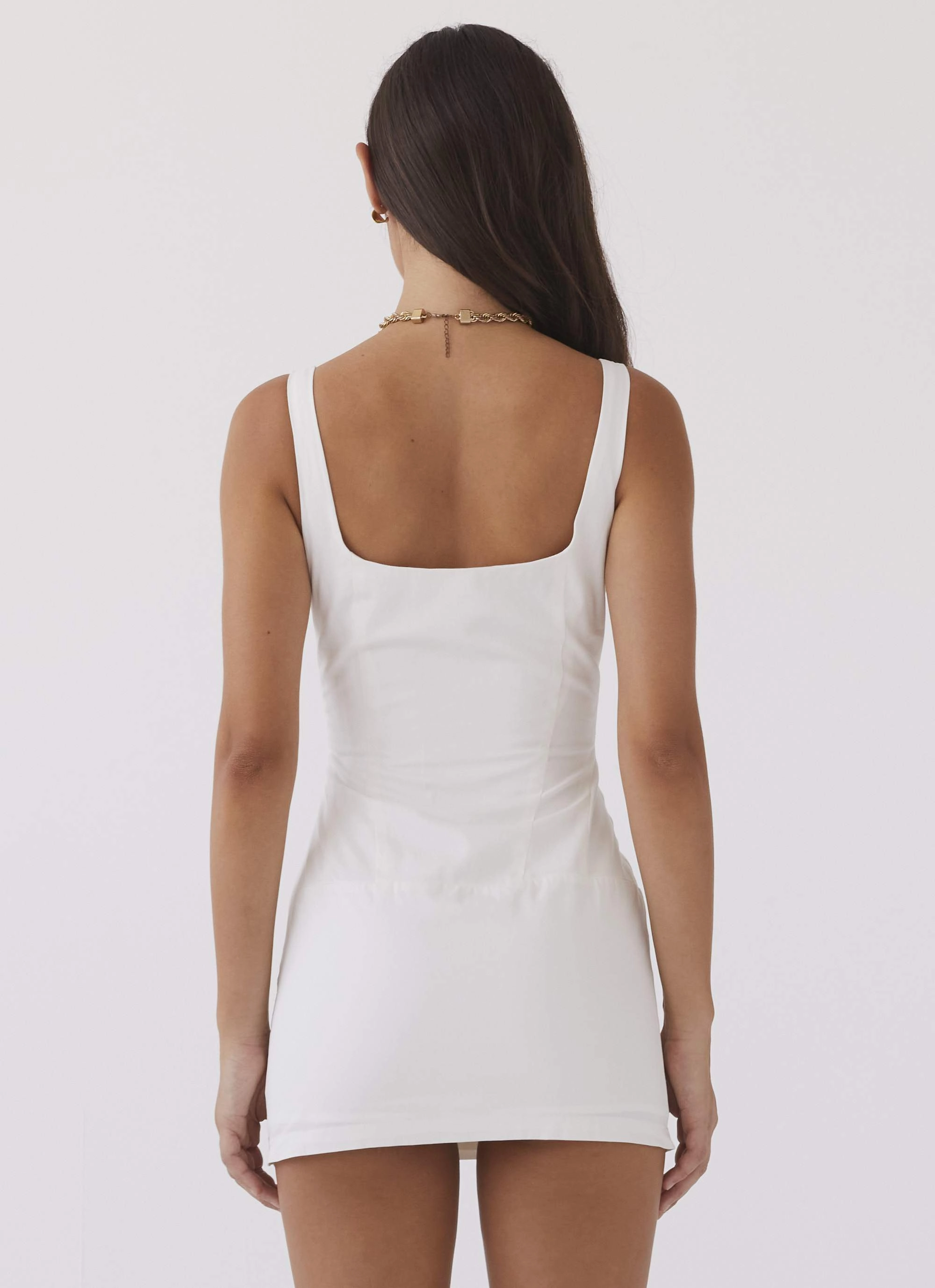 Casey Lace Up Mini Dress - White Natural Light