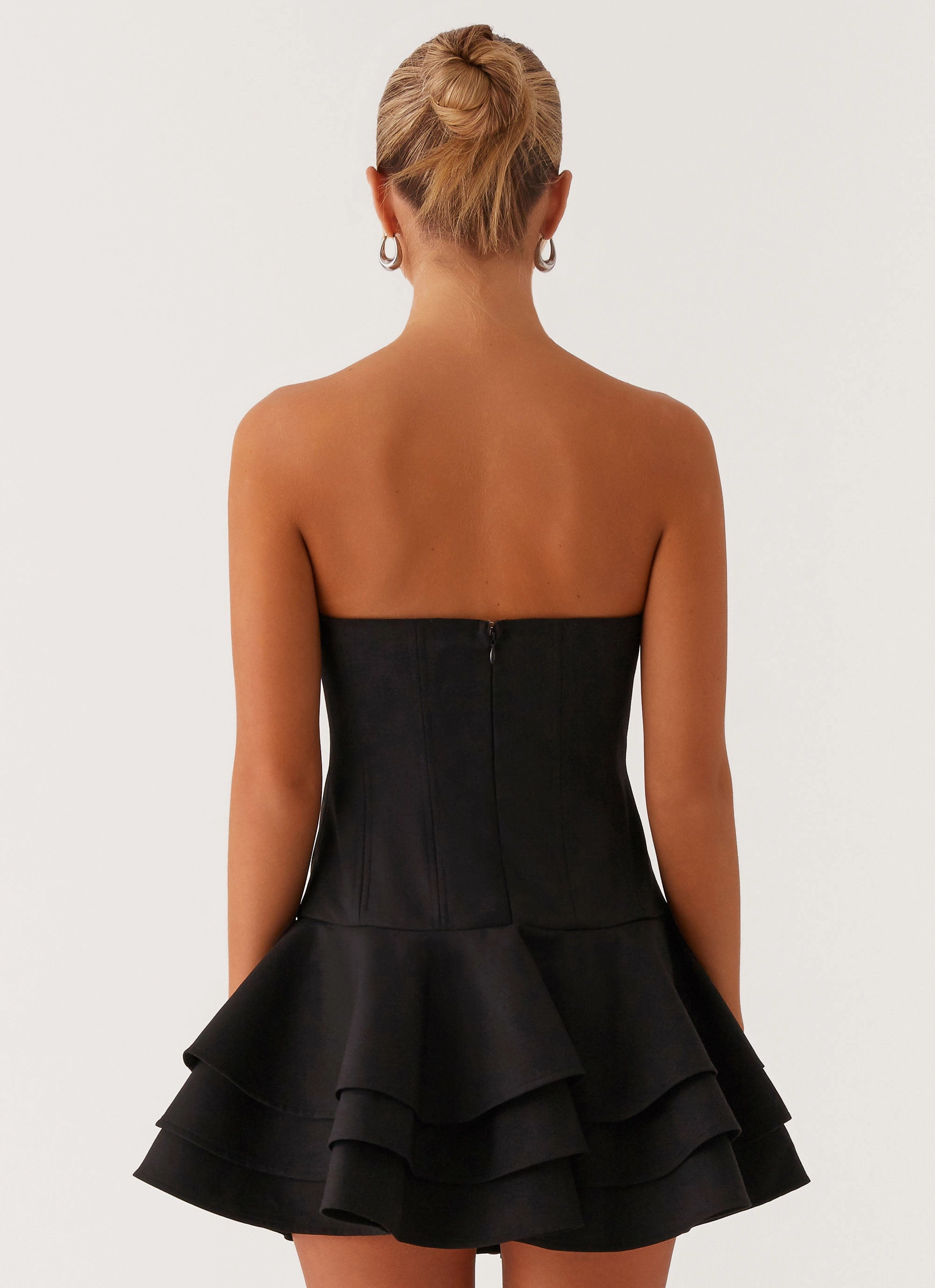 Cool Season SeamlessConstruction Floriana Ruffle Corset Mini Dress - Black