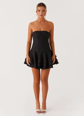 Floriana Ruffle Corset Mini Dress - Black Bohemian-Style Air Layer