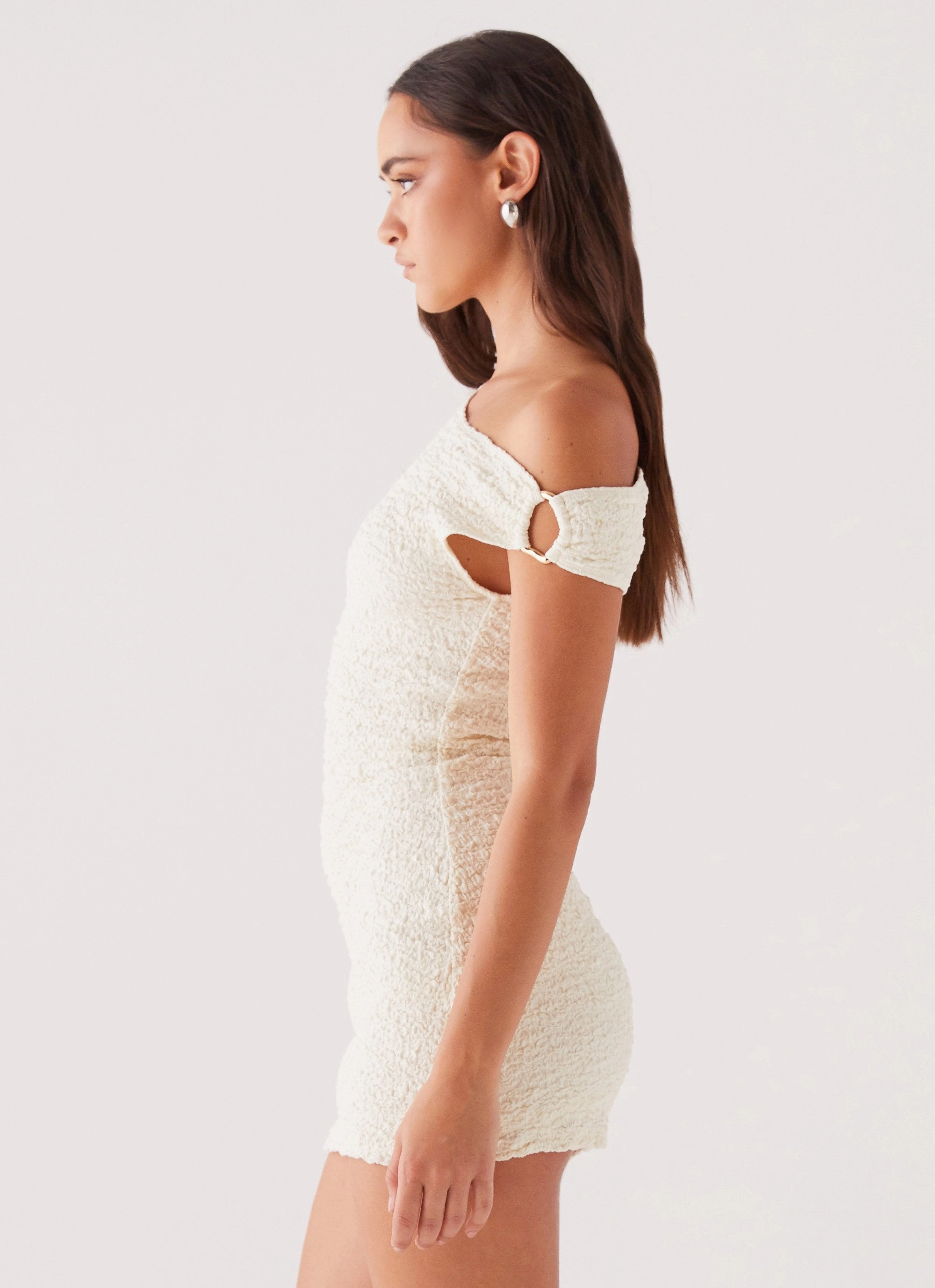 Farah Off Shoulder Mini Dress - White Tactile Feel