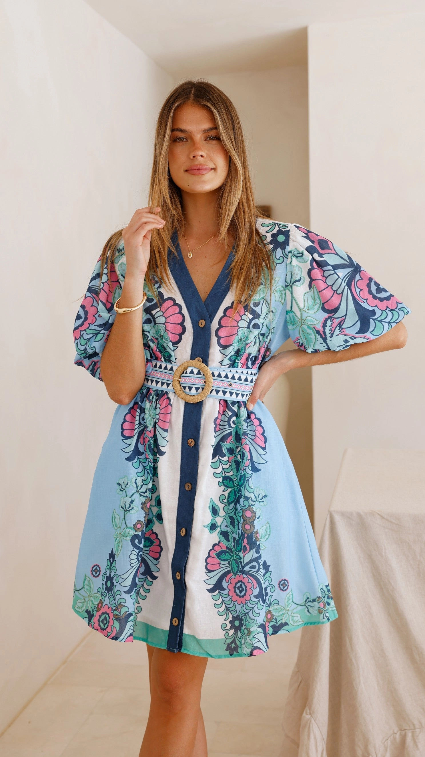 Dali Mini Dress - Island Bloom Blue Night Style