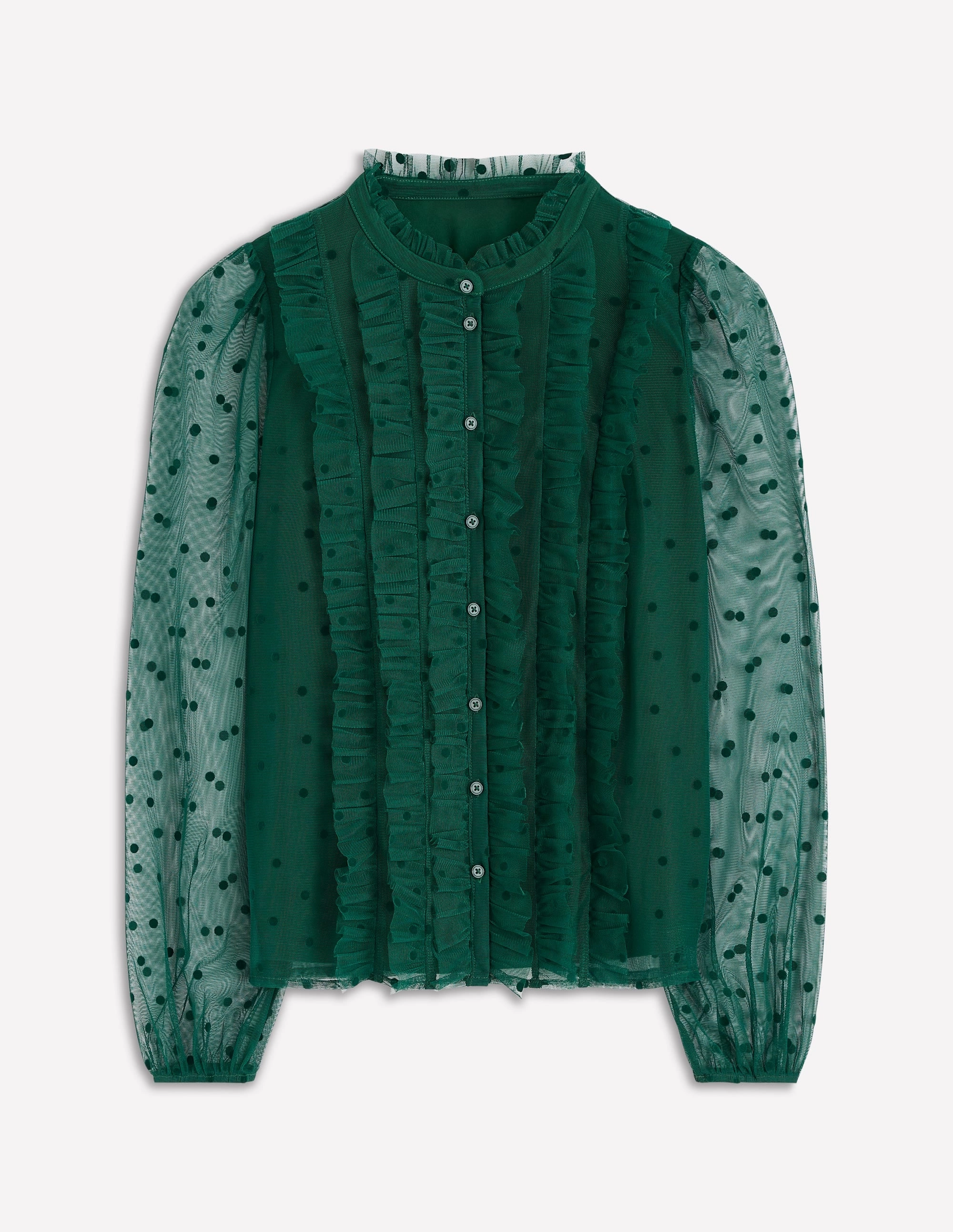 CollapsibleFrame Frilled Tulle Blouse-Emerald Night