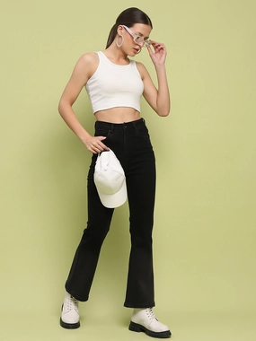 Madame Cotton Blend Black Flared Denim Jeans Go-to Comfort Fashionable Fit